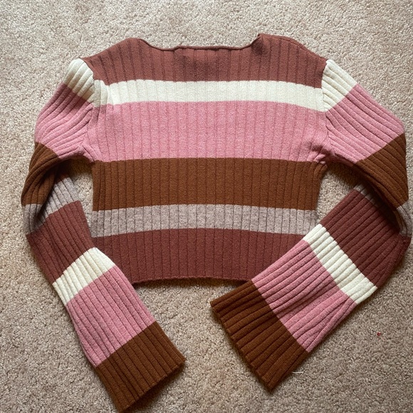 Altar'd State Pink and Brown Striped Sweater - Picture 3 of 3